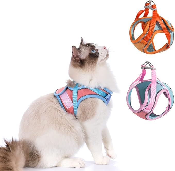TOTORO Cat Harness and Leash for Walking Escape Proof ,Adjustable Comfortable Suedette Vest Harnesses for Cats,Reflective Strips Easy to Put on Step-in Velcro Jacket (L, Blue)