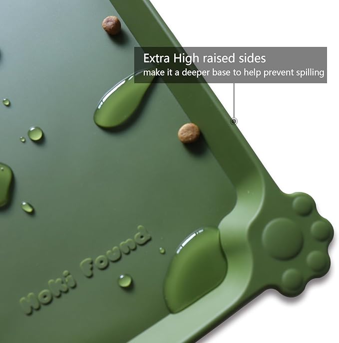 Hoki Found XX-Large Silicone Pet Feeding Mats - Non Slip Cat Dog Bowl Mats - Waterproof for Carpet - Dark Olive