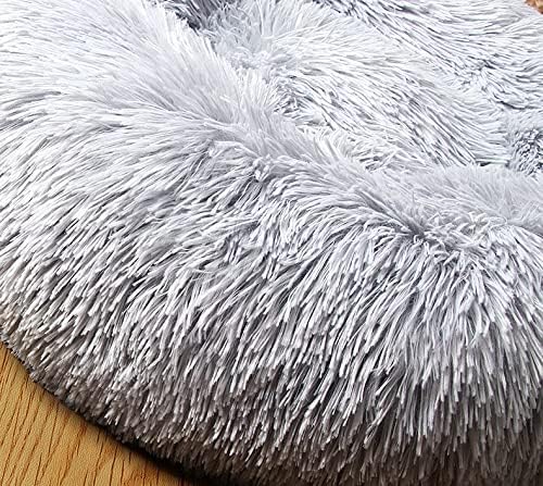 Cat Beds for Indoor Cats, Round Anti Anxiety Dog Bed Washable, Fluffy Round Pet Bed Non-Slip, Calming Soft Plush Donut Dog Beds Fits up to 110 lbs Pets (Light Grey, 39" x 39")
