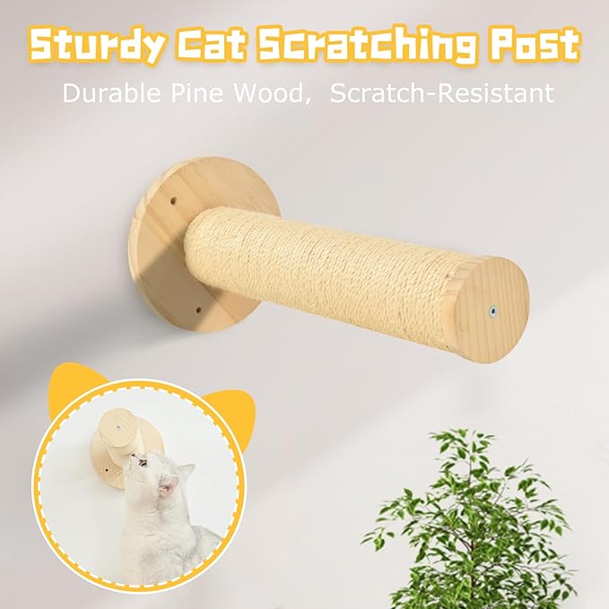 Cat Wall Shelves, Wall Mounted Cat Climbing Shelves, Wooden Cat Furniture with 2 Cat Condo Houses, 3 Cat Perches, 2 Bridge Ladders and 2 Scratching Posts