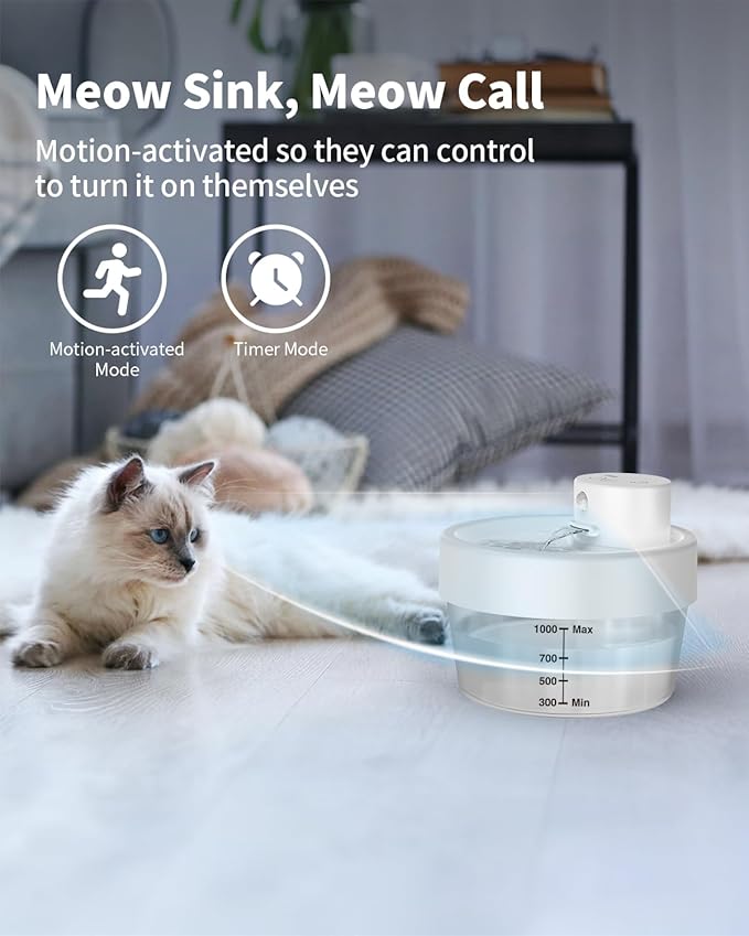 Portable Cat Water Fountain - Rechargeable Pet Fountain, Odorless and Easy to Clean Cat Water Dispenser, 34oz Capacity, Ideal for Cats and Dogs