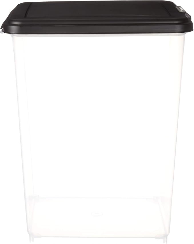 IRIS USA Airtight Dog Food Storage Container, Up to 54 lbs, Attachable Wheels, For Dog Cat Bird and Other Pet Food Storage Bin, Keep Fresh, Translucent Body, Easy Mobility, Black