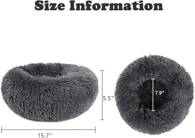 otoez Kitten Puppy Bed Extra Small XS Round Dog Cat Beds Anti Anxiety Plush Pet Calming Donut Bed with Non-Slip Waterproof Bottom, Washable (15.7", Dark Grey)