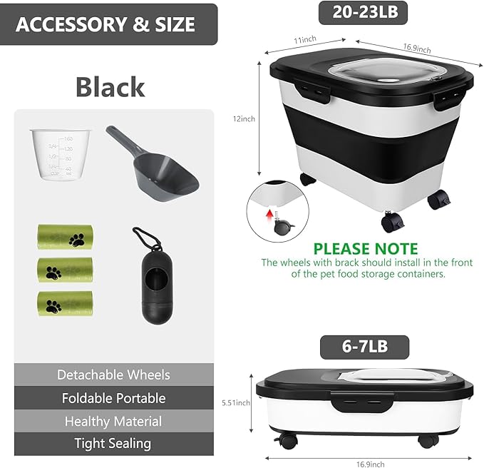 2 PCS Dog Food Storage Containers 15-20 Lbs Collapsible Dog Food Storage Container - with Measuring Cup &Scoop(black+black)