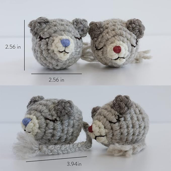 Cat Plush Toy Knitted Large Size Mouse - Mom & Daddy Mouse-, Organic Catnip Included, Handmade