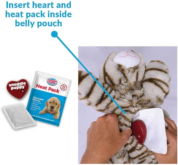 Original Snuggle Kitty Heartbeat Stuffed Cat Toy by Snuggle Puppy. Pet Anxiety Relief and Calming Aid for All Breed Sizes in Tan Tiger