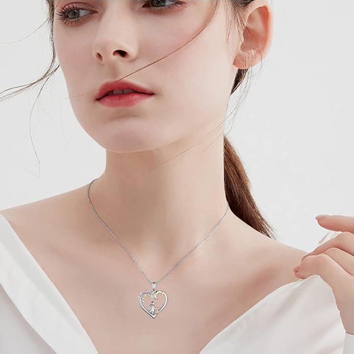 Highland Cow/Unicorn/Turtle/Moon Fairy/Axolotl/Owl/Mermaid/Cat/Cat and Girl/Frog/Wolf Necklace 925 Sterling Silver Animal Necklace Animal Jewelry Gifts for Women