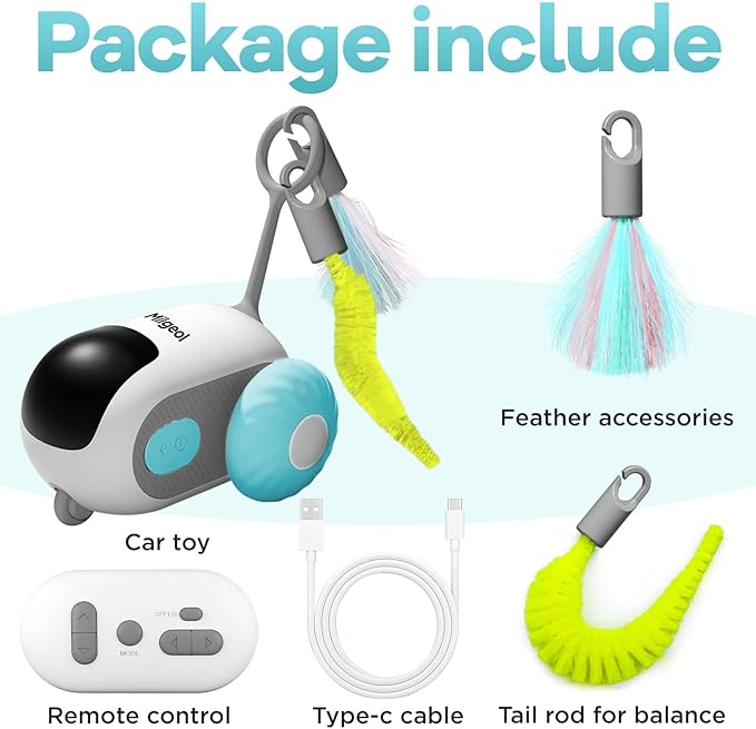 Turbo Tail 3.0, Teazys Cat Toy Turbo Tail, Smart Remote Control Electric Interactive Cats Toy, Type-C Rechargeable Turbo Tail Mouse Cat Toy with Feathers (2pcs Blue)