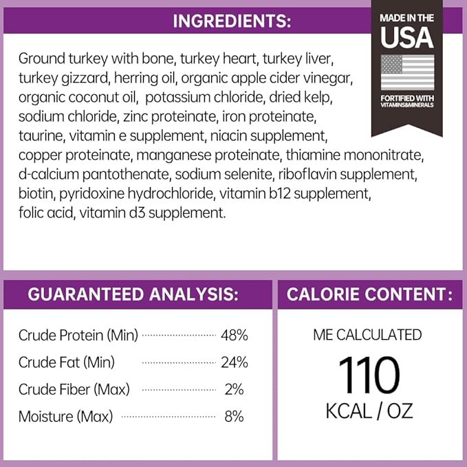 PURPOSE Freeze Dried Raw Cat Food, Grain Free Dry Cat Food, Complete Balanced Meal or Topper, Protein Rich Cat Food for All Breeds and Life Stages, Pure Turkey Recipe Mini Nibs Entrée, 9 oz, USA Made
