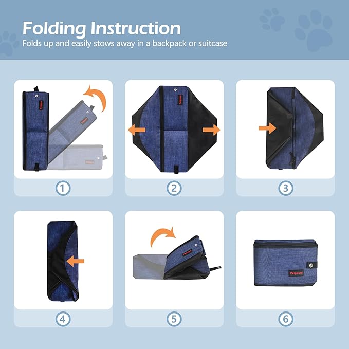 Portable Litter Box for Cats for Travel with Zipper Leak-Proof Lid, Double Carry Handles, Collapsible Litter Box for Cats, Waterproof. Includes Bonus Water Bowl+Scooper+Poop Bags (Blue,M)