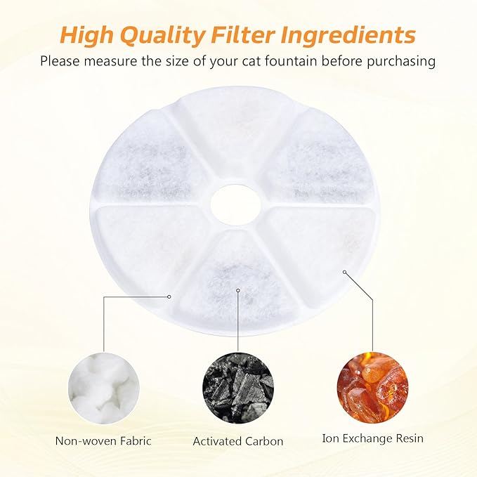Cat Water Fountain Filters, 6 Pieces Triple Filtration System Replacement Filter Fit for 84oz/2.5L Cat Pet Fountain, 6 Filtration System and 2 Pre-Filter Sponges