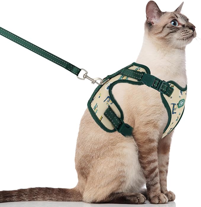 Supet Cat Harness and Leash for Walking Escape Proof, Adjustable Harness for Cats, Easy Control Small Cat Harness for Medium Large Kitten Lattice Crocodile Green M
