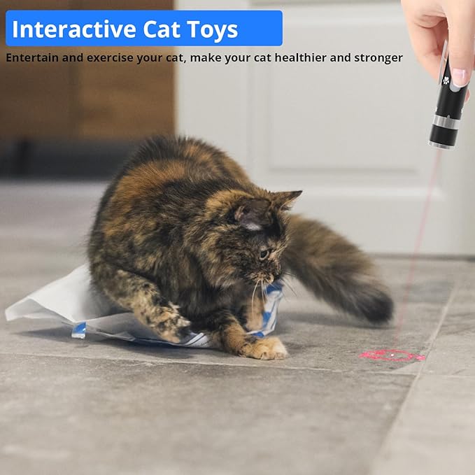 2 Pack Cat Toy, Cat Toys for Indoor Cats, Long Range 7 Adjustable Patterns for Cats and Dogs, Interactive Red Cat Chase Light for Fun, Exercise and Training - USB Rechargeable
