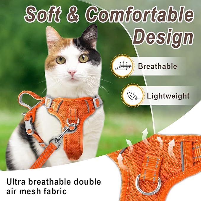 Cat Harness and Leash Set for Walking Escape Proof for Small Large cat Kitten Harness with ID tag Pocket (Orange,S)