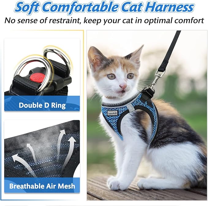 Cat Harness and Leash Set for Walking Escape Proof,Adjustable Soft Mesh Kittens Harness Vest with Reflective Strip for Small Cats,Easy to Control