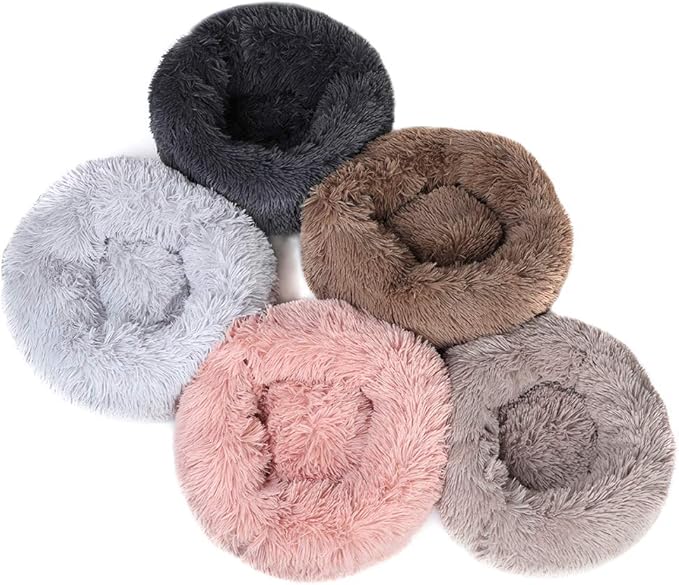 otoez Kitten Puppy Bed Extra Small XS Round Dog Cat Beds Anti Anxiety Plush Pet Calming Donut Bed with Non-Slip Waterproof Bottom, Washable (15.7", Light Grey)