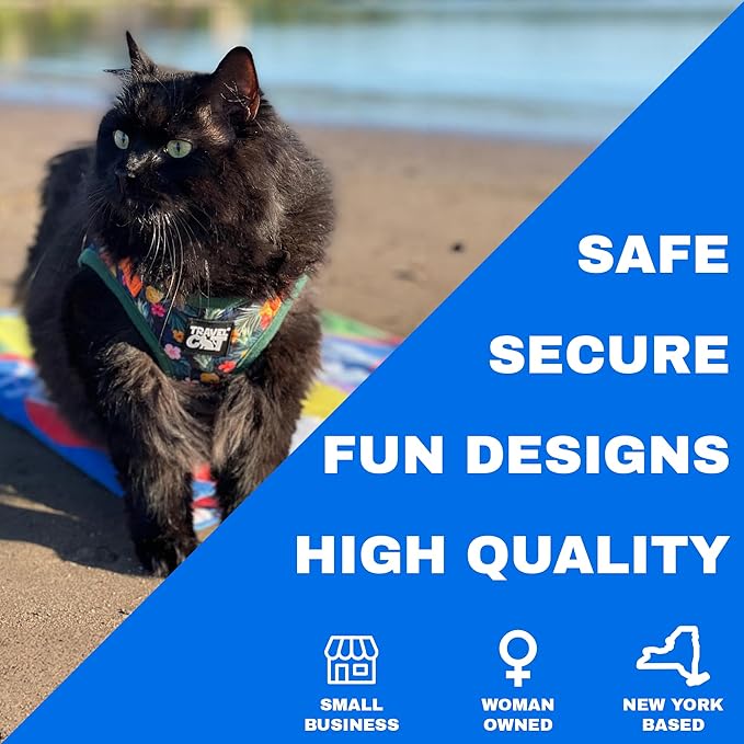 Travel Cat Harness and Leash Set - Adjustable Fit Mesh Cat Harness and Reflective Strap - Comfort Escape Proof Harness for Cats, Kitten for Outdoor Walking, Hiking (Medium, Hawaiian)
