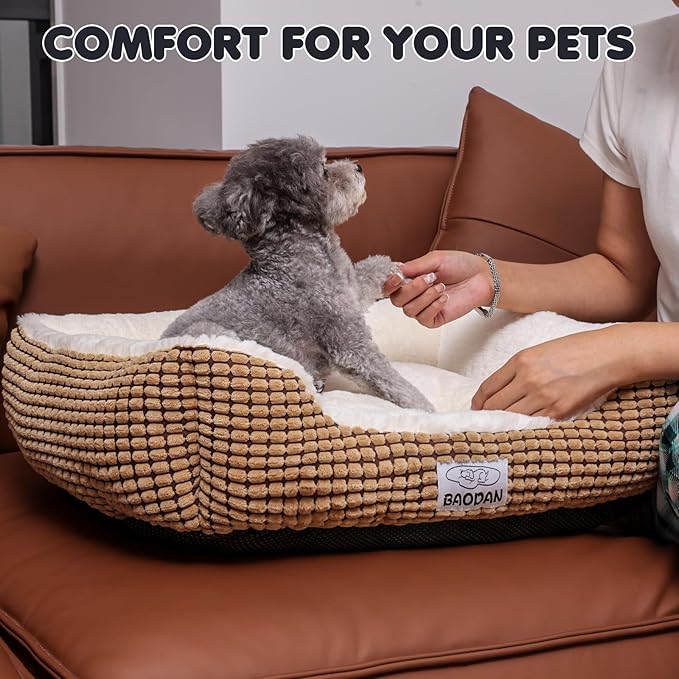 Dog Beds for Medium Large Dogs, Fluffy Cat Beds for Indoor Cats, Calming Pet Bed for Puppy and Kitty, Extra Soft & Machine Washable with Anti-Slip Bottom, Coffee, 25inches