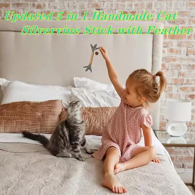 Cat Toys,3 Pack Silvervine Cat Feather Toy Kitten Chew Stick Catnip Treat with Bell for Cleaning Teeth Indoor Kitty Teaser Wand Molar Snack Interactive Pet Rabbit Bunny Hamster
