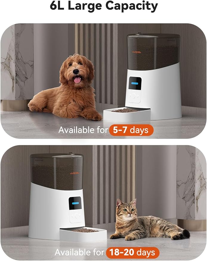 WOPET 6L Automatic Cat Feeder, WiFi Automatic Dog Feeder with APP Control for Remote Feeding, Automatic Cat Food Dispenser with Low Food Sensor and Voice Recorder, Up to 15 Meals Per Day