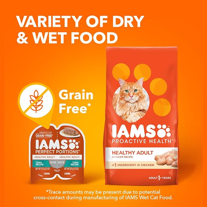 IAMS Perfect Portions Healthy Adult Grain Free Wet Cat Food Paté, Tuna Recipe, 2.6 oz. Easy Peel Twin-Pack Trays (24 Count, 48 Servings)