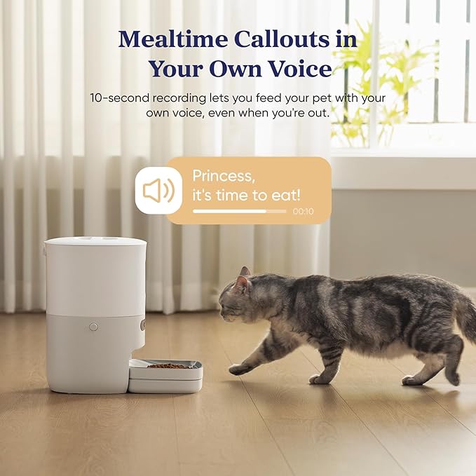 Automatic Cat Feeder, Smart Scale Tracks Pet's Food Intake, App Remote Feeding, 3.6L Timed Food Dispenser for Cats and Dogs, Up to 10 Meals Per Day, Stainless Steel Bowl, Dual Power Supply