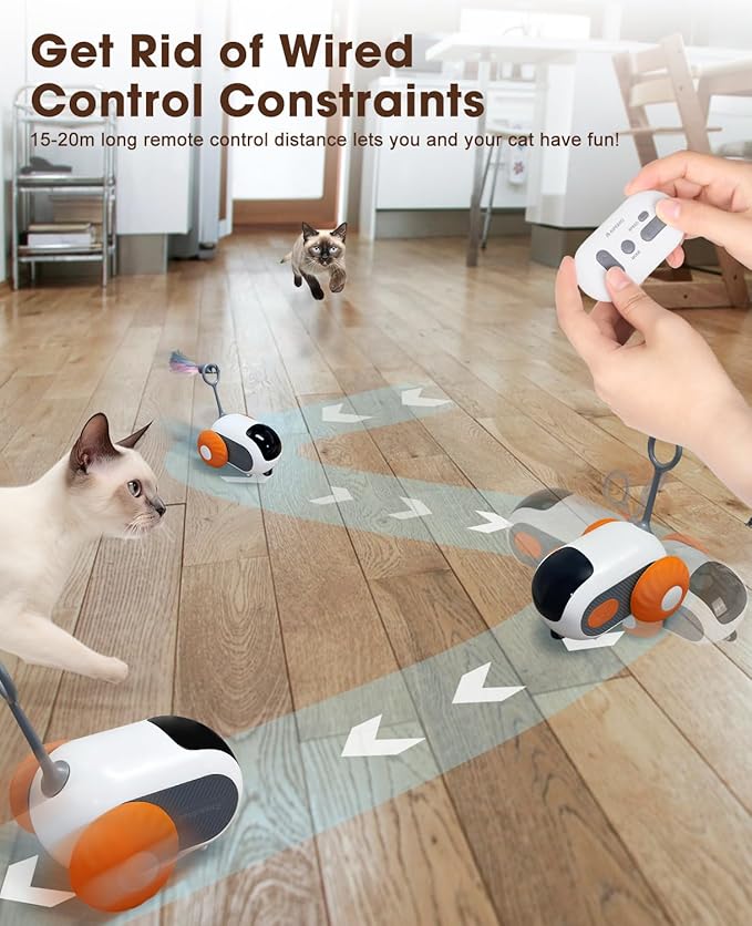 Cat Toys for Indoor Cats, Smart Interactive Cat Toy with Two-Speed Adjustment, Remote Control USB Rechargeable Automatic Cat Exercise Toys for Bored Indoor Adult Cats Kittens (Orange)