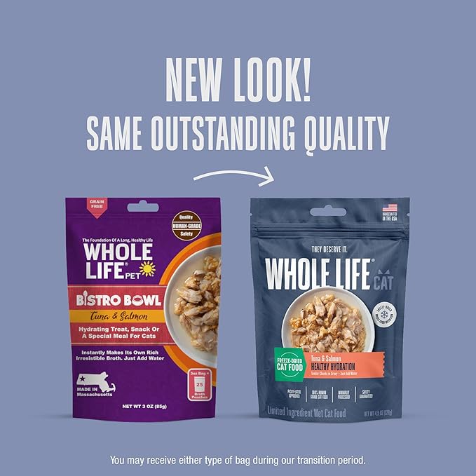 Whole Life Pet Freeze Dried Cat Food - Human-Grade Wet Cat Food Toppers, Natural Broth for Cats, Instantly Hydrating Cat Snacks, Lickable Cat Treats, Just Add Water - Salmon & Tuna, 3 Oz
