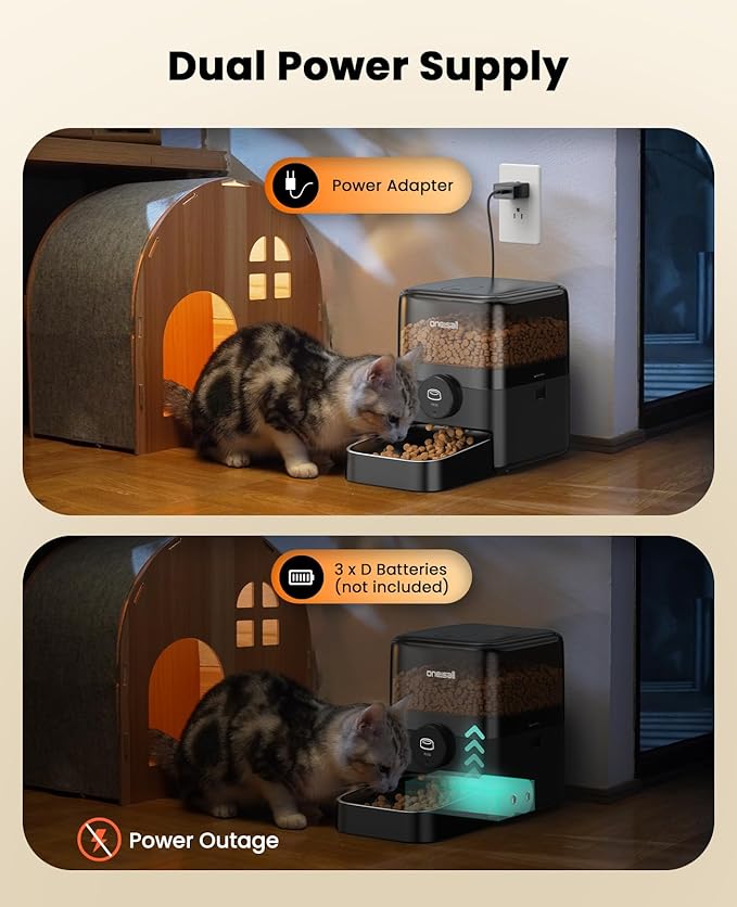 oneisall Automatic Cat Feeder, Timed Cat Feeder with Stable Structure, Dry Food Dispenser with Backup Power, Programmable, 1-6 Meals Per Day Pet Food Dispenser with Desiccant Bag