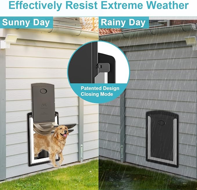 ClawJaw Doggy Door for Wall, Metal Frame and Telescopic Tunnel Pet Door, Double-Sided Wind Deflector and Magnetic Flaps, Easy to Install, Black (Pets Up to 50 Lb)-Medium