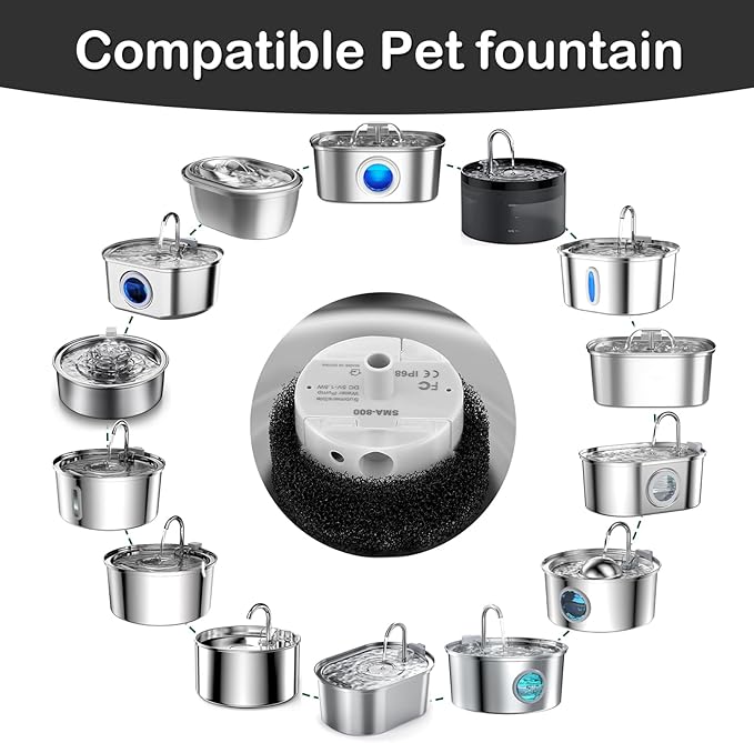 Cat Water Fountain Pump,Cat Fountain Pump Replacement Pump SMA-800 Submersible Motor,Pet Water Fountain Pump for Stainless Steel Cat Water Dispenser (Bottom pumping)