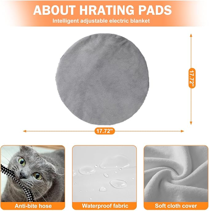 Heated Cat Bed,Round Heated Cat Bed for Indoor Cats, 20" Cozy Washable Heated Cat Bed with Timer & Temperature Adjustable,Non-Slip Bottom,Removable,Pet Heating Pad with Waterproof