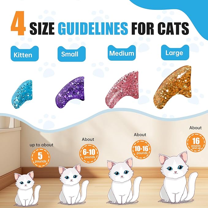 16x Glitter Colors / 160 pcs | Cat Nail Caps | Cat Claw Covers with Adhesives and Applicators (S)