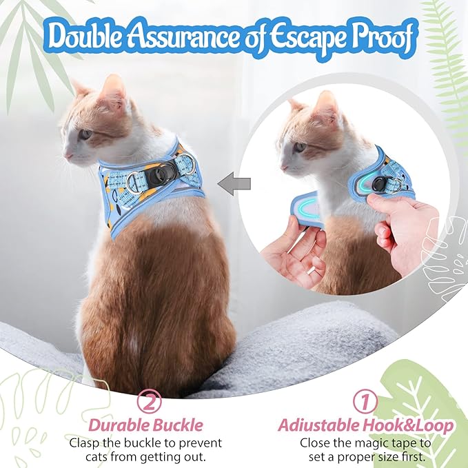 Cat Harness and Leash Escape Proof for Walking, Adjustable Soft Kitten Harness with Reflective Straps Step in Cat Vest Harness for Small Kitten and XS Dogs (Blue, XXS-Chest(8.7"-10.2"))