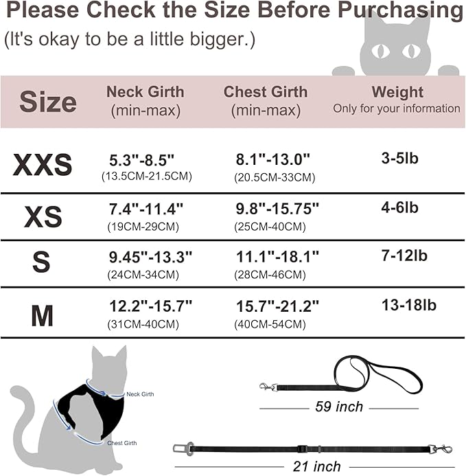 Cat Harness and Leash for Walking, Retractable Cat Harnesses and Leash Set Escape Proof, Breathable Soft Kitten Harness Small Large Cat Harness for Travel Training and Walking, Grey, XS