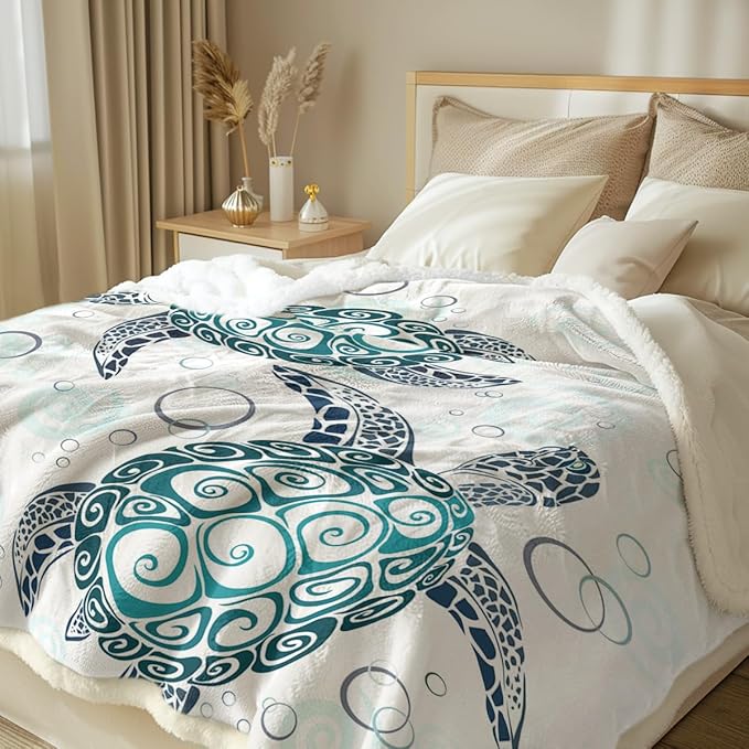 Sleepwish Sea Turtle Fleece Throw Blanket for Kids Soft Plush Aqua Blue Tortoise Sherpa Blanket for Couch Sofa Gift for Turtle Lovers, Baby (30" x 40")