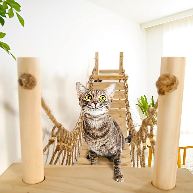 Calmbee Cat Wall Shelves, Cat Wall Furniture 70" Cat Bridge Wall Mount Cat Perch Wooden Hammock Cat Tree Cat Climber Cat Cloud Shelf Board Cats Bed