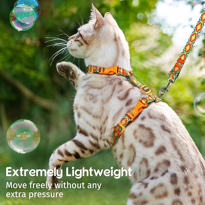 Dooradar Cat Harness and Leash, Escape Proof Adjustable Kitten Vest, Lightweight Soft Pet Straps, Easy Wearing for Small Medium Kitty Safe Walking Travel Control, Multicolor, S