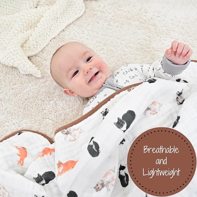 LollyBanks Muslin Baby Blanket 100% Cotton, Muslin Quilt Lightweight, 6 Layers Baby Blankets 47"x 47", Toddler Blanket for Boy and Girl, Nursery Receiving Blankets Baby Essentials (Cats Print)
