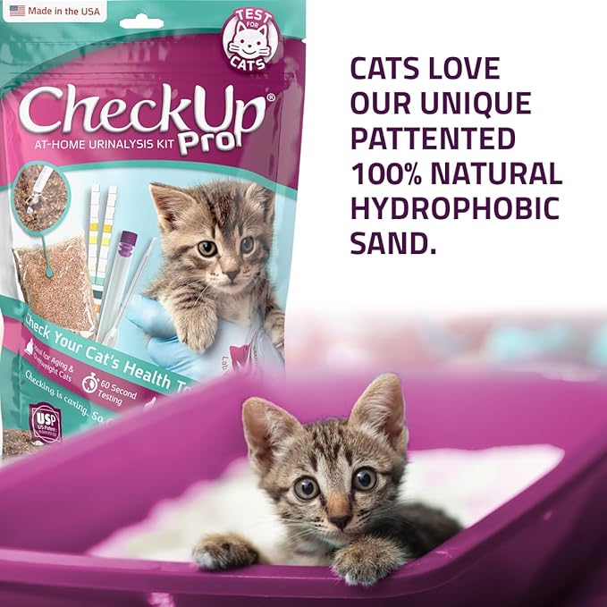 CheckUp Pro at Home Wellness Test for Cats | Hydrophobic Litter for Urine Collection & two 10 Indicators Test Strips for pH, Protein Urobilinogen, Glucose, Bilirubin, Ketone, S-Gravity, Blood in urine