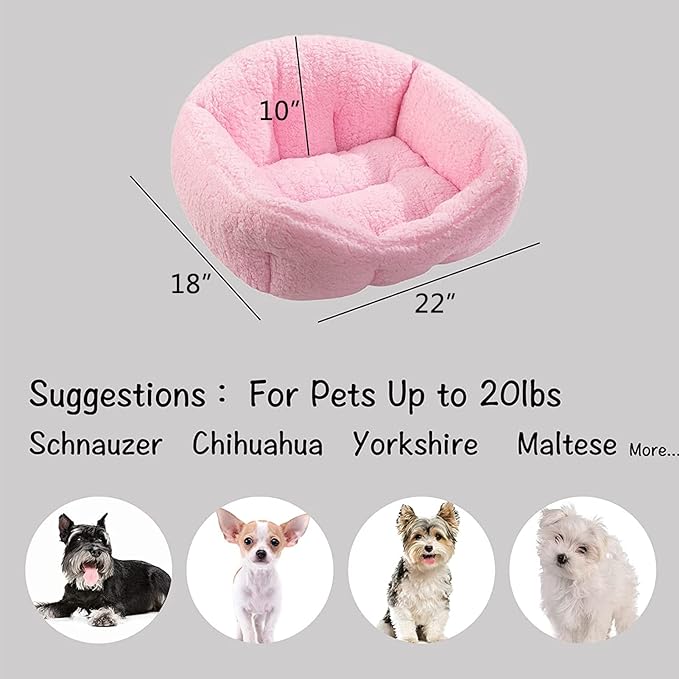 Hollypet Sherpa Fleece Dog Bed, Self-Warming Pet Bed for Small-Sized Dogs Cats Sleeping Bag Cushion, Rectangular Pet Bed, Pink