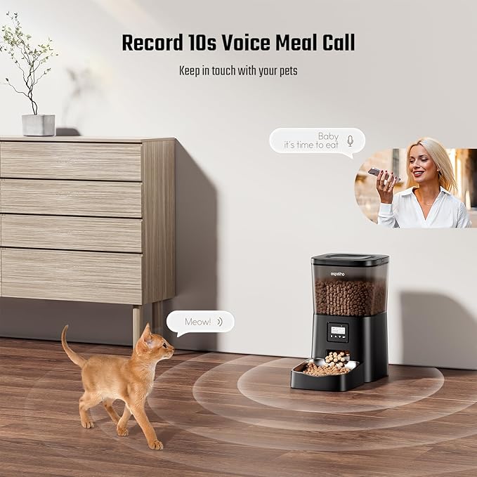 Automatic Cat Feeder- 4L Timed Cat Food Dispenser 1-6 Meals Control for Cat and Small Dog- Auto Pet Feeder with Desiccant Bag Keep Fresh for Reliable Easy Set Up and Clean- Voice Recorder