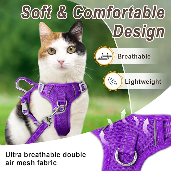 Cat Harness and Leash Set for Walking Escape Proof for Small Large cat Kitten Harness with ID tag Pocket (Purple,S)