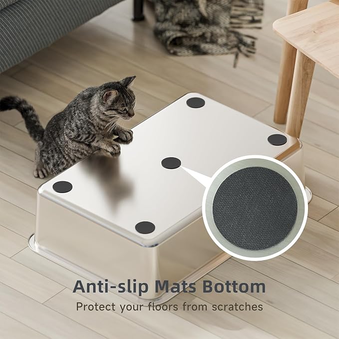 High-Sided Stainless Steel Cat Litter Box,Stainless Steel Litter Box with Lid,Extra Large Litter Box,Easy-to-Clean Metal Litter Pan for Cats (24''L X 16''W X 6''H only pan)