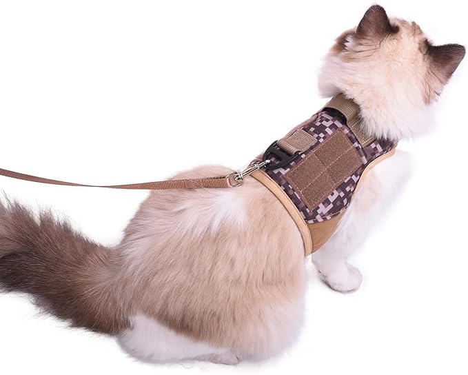 Tactical Kitty Harness and Leash for Walking Escape Proof, Desert Camo, X-Small, Adjustable Cat Walking Jackets, Padded Stylish Cat Vest for Winter