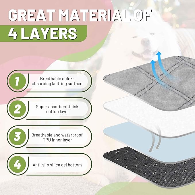 PatiencET Washable Pee Pads for Dogs, 72 x 72 Extra Large Reusable Puppy Pads with Super Absorbent for Pet Training, Housebreaking and Incontinence, Puppy Potty Pads with Waterproof Bottom