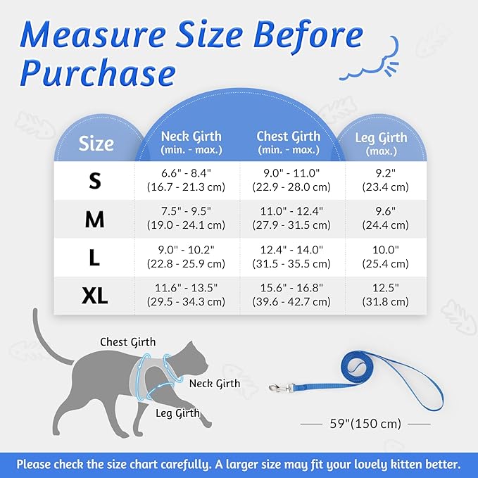rabbitgoo Cat Harness and Leash Set for Walking Escape Proof, Adjustable Soft Kittens Vest with Reflective Strip for Cats, Comfortable Outdoor Vest,Blue,L