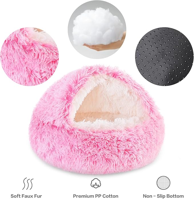 NOYAL Dog Bed Round Hooded Plush Cat Cave Donut Anti Anxiety Fluffy Dog Bed for Small Medium Dog and Cat