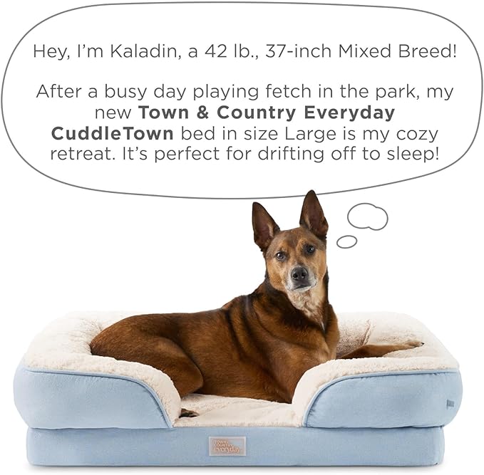 TOWN & COUNTRY EVERYDAY CuddleTown Comfy Solid Bolster Sofa Pet Bed, Supportive & Calming Egg Crate Foam, Water Repellent, Non-Slip Bottom, Machine Washable Cover, Warm Taupe, Large 35"x25"x8"