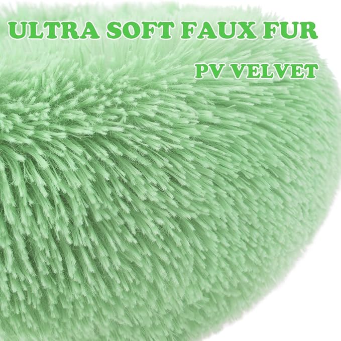 otoez Round Donut Dog Bed for Small Dogs, Washable Calming Dog Bed Cuddler Anti Anxiety Fluffy Dog Cat Bed with Non-Slip Waterproof Bottom (23.6", Green)